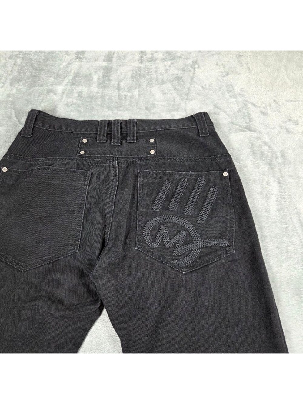 Miskeen Originals Jeans Mens 36 Black Embroidered Wide Leg Baggy HipHop Skater